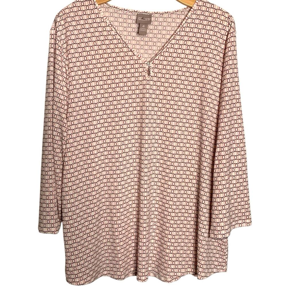 Chico's Top NWT Size 4 (2X) Keyhole Liquid Knit Peony Pastel Blush 3/4 Sleeve